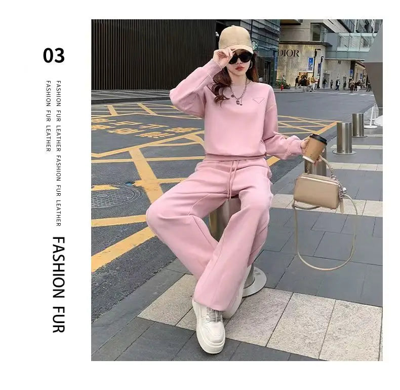 Loose Casual Fashion Sportswear Set for Women plus Size Autumn 2025 Trendy Sweatshirt Wide Leg Pants Two Piece Set