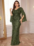 XUIBOL Plus Size Luxury Green Evening Dresses Women 2025 Long Sleeve Mermaid Formal Sequins Prom Wedding Party Cocktail Gowns