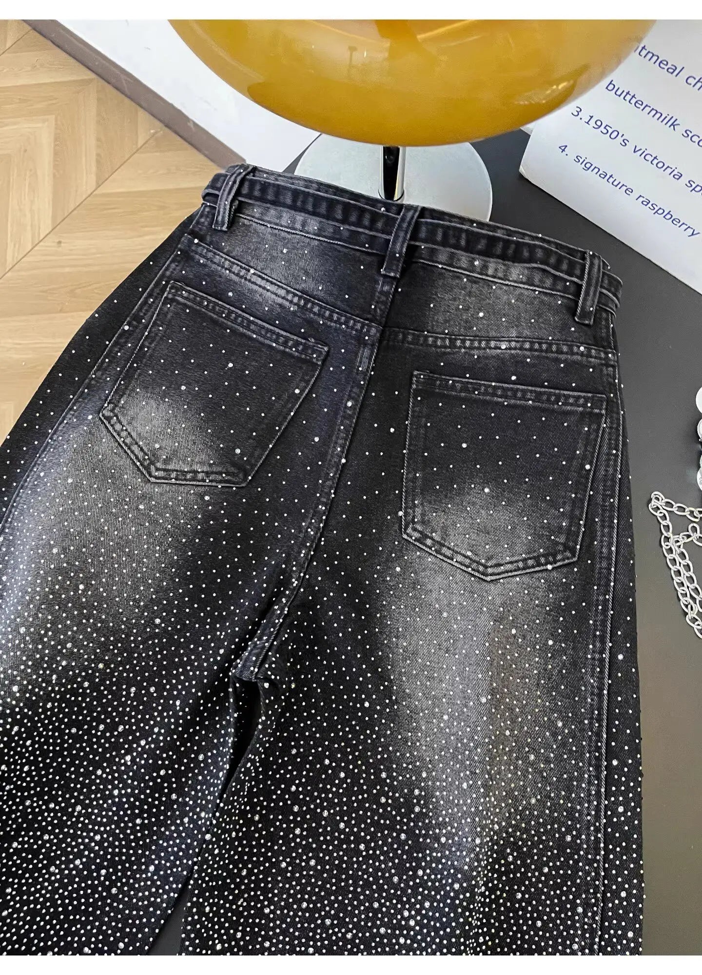 Glittering Rhinestone Denim Pants Women's Jeans New Wide Leg Design Sensation Floor-Length Pants Loose Jeans