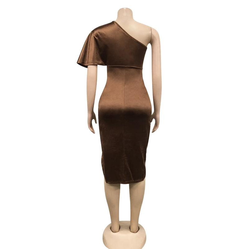 Clothing 2022 Summer Solid High Split One Shoulder Elegant Midi Dress For Woman Birthday Nightclub Party Club Dresses Vestidos