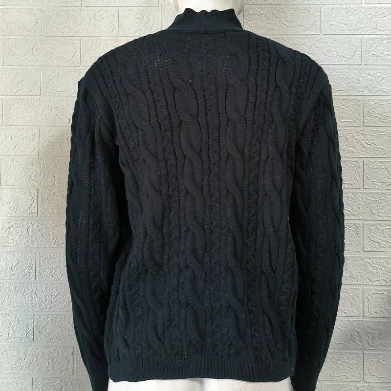 New 2026 Autumn Winter Knitted Cardigan Men Double Breasted Sweater Coat Male Streetwear Winter Warm Turtleneck Men Clothing