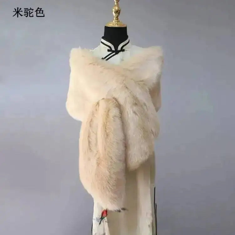 32 Colors 165*30cm Women Luxury Warm Faux Fox Fur Shawl Winter Ladies Plush Scarf Wraps Cloak Coat Wedding Long Cape Scarves