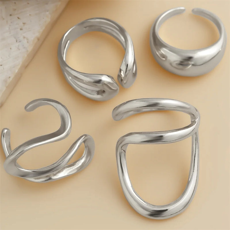Ingemark 4Pcs Vintage Irregular C Shape Open Ring Set Women Creative Geometric Finger Knuckle Ring Couple Jewelry Accessories