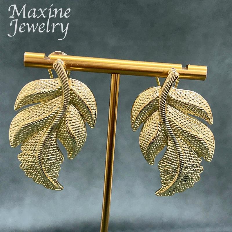 Leaf Shape Trendy Dubai 24K Gold Plated Jewelry Set for Women African Necklace Earring Bracelet Ring Luxury Party Wedding Gifts - CRAVO ROSE