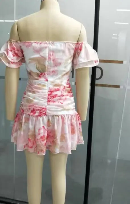 Women's Elegant Style Dress 2024 Spring Summer Latest White Flower One Shoulder Mini Dress Command Loose Fitting Short Skirt