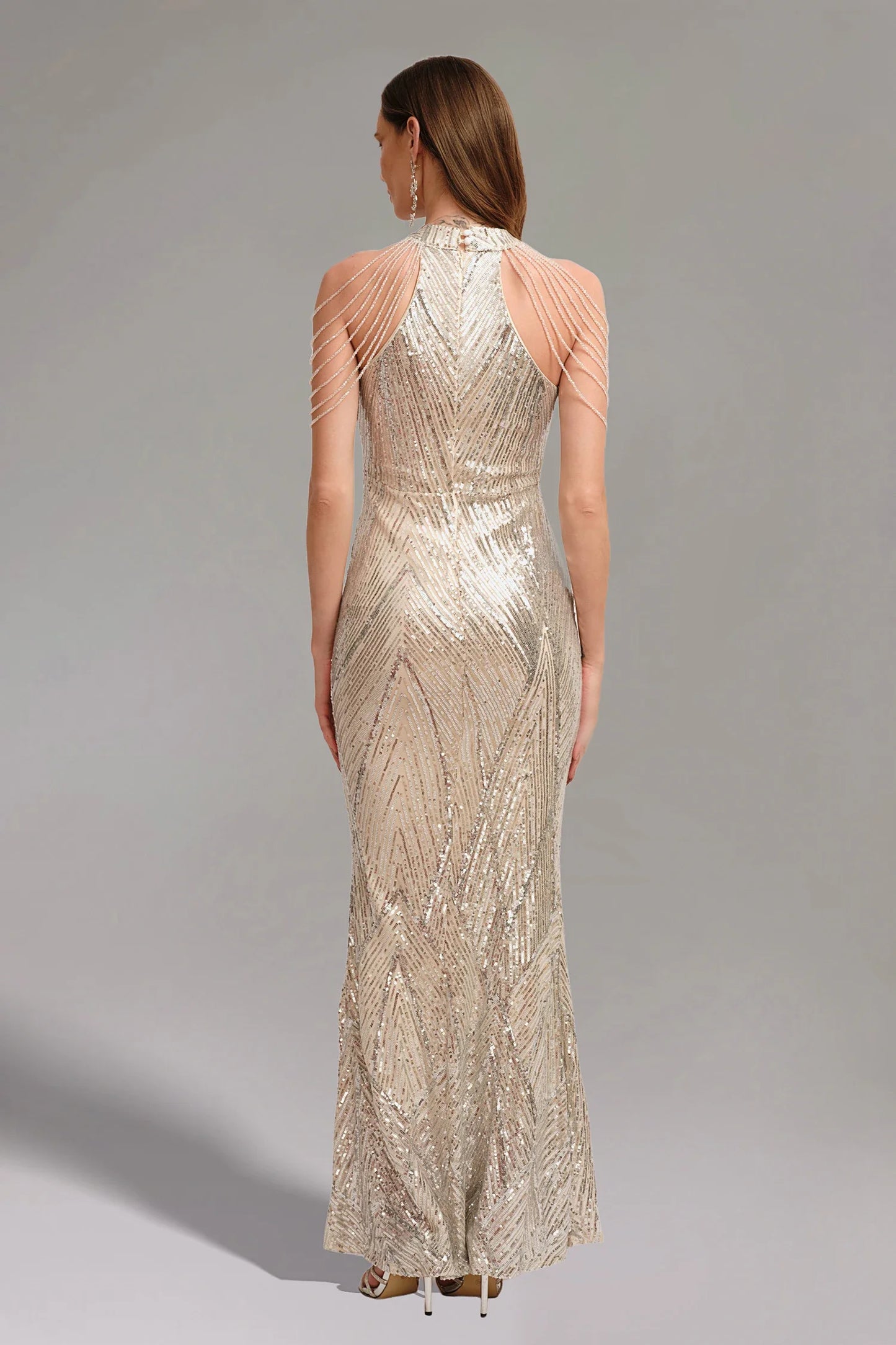 Xmas Sequin Maxi Dress Halter Neck Stripe Mermaid Long Lady Coctail Prom Dress Party Evening Dancing Performance Shimmering Wear