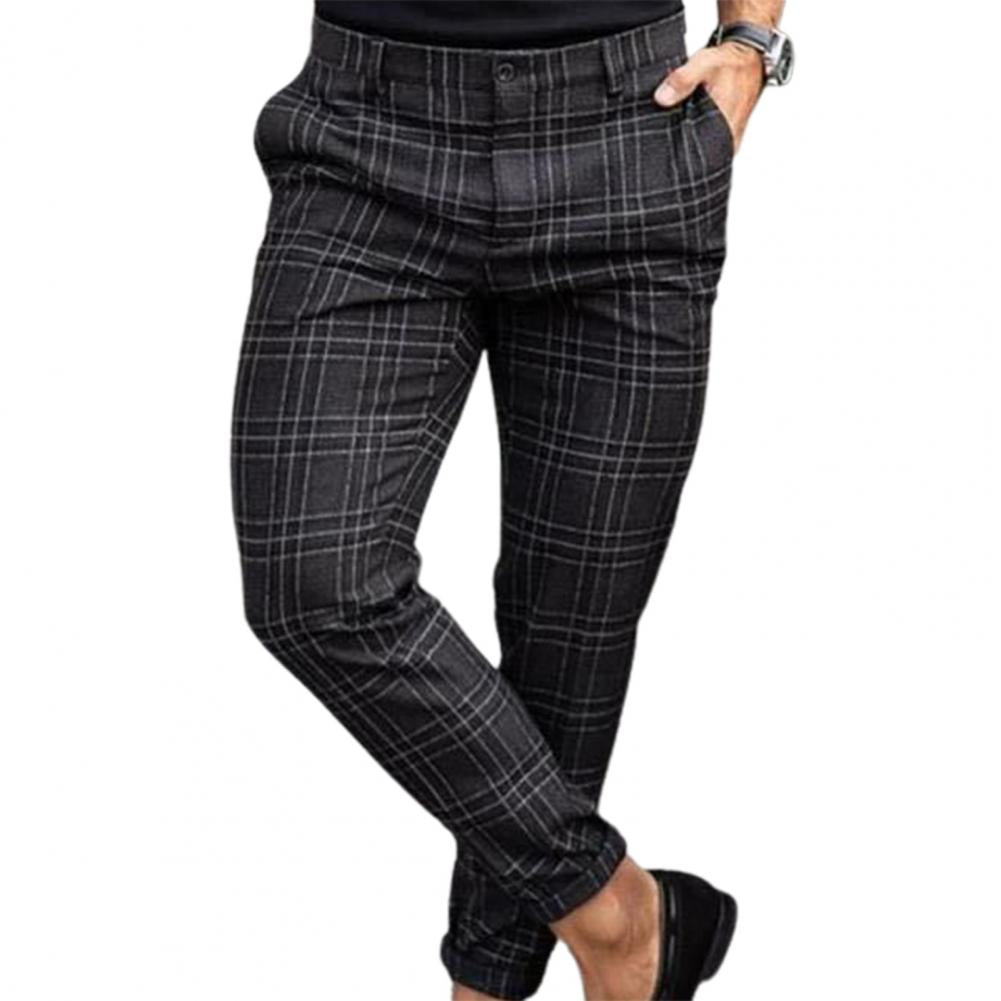 Checkered Pattern Fashion Men Trousers Plaid Loose Autumn Winter Vintage Men's Pants Business Casual Straight Leg Slim Pants