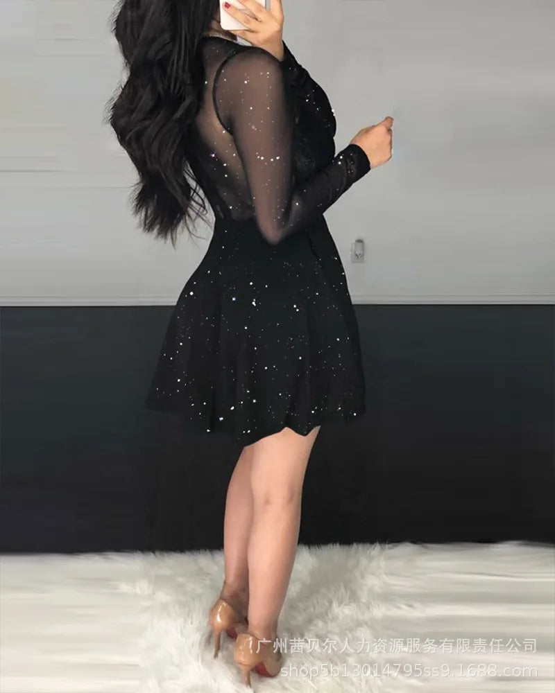 Women Dress Mini Dresses Sexy V Neck Lace A Line Slim High Waist Elegant Spring Black Bodycon Party Night Black Club Vestidos