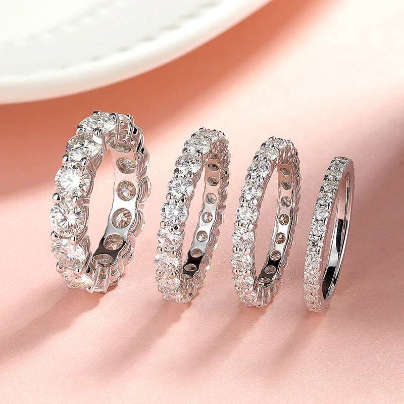 Smyoue 2-5mm Full Moissanite Ring for Women Sparkling Wedding Eternity Bands 100% S925 Sterling Silver Jewelry Classic Ring GRA