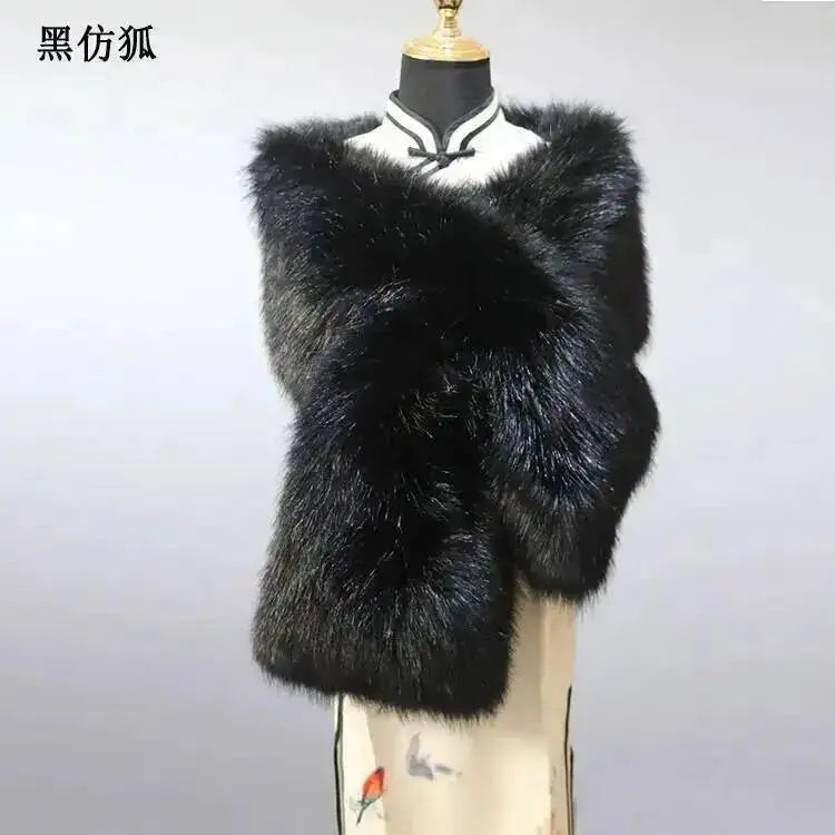 32 Colors 165*30cm Women Luxury Warm Faux Fox Fur Shawl Winter Ladies Plush Scarf Wraps Cloak Coat Wedding Long Cape Scarves