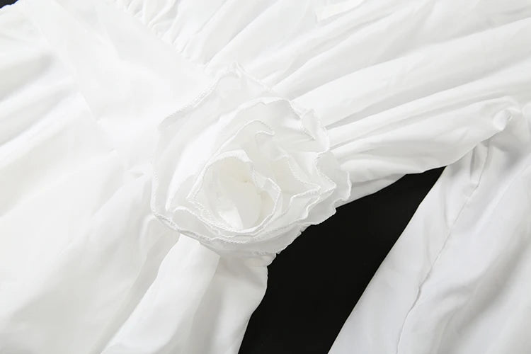 Nibber Elegant 3D Flower Decoration Dress Women Y2K Sweet Style Flare Sleeve Ruched Ribbon Vacation Fashion Summer Mini Bodycon