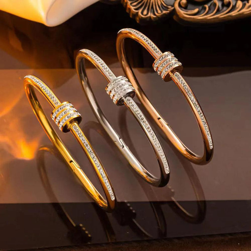 Stainless Steel Gold Plated Luxury Handmade Crystal Accessory Women Wrap Bangle Bracelet Jewelry Non Tarnished - CRAVO ROSE