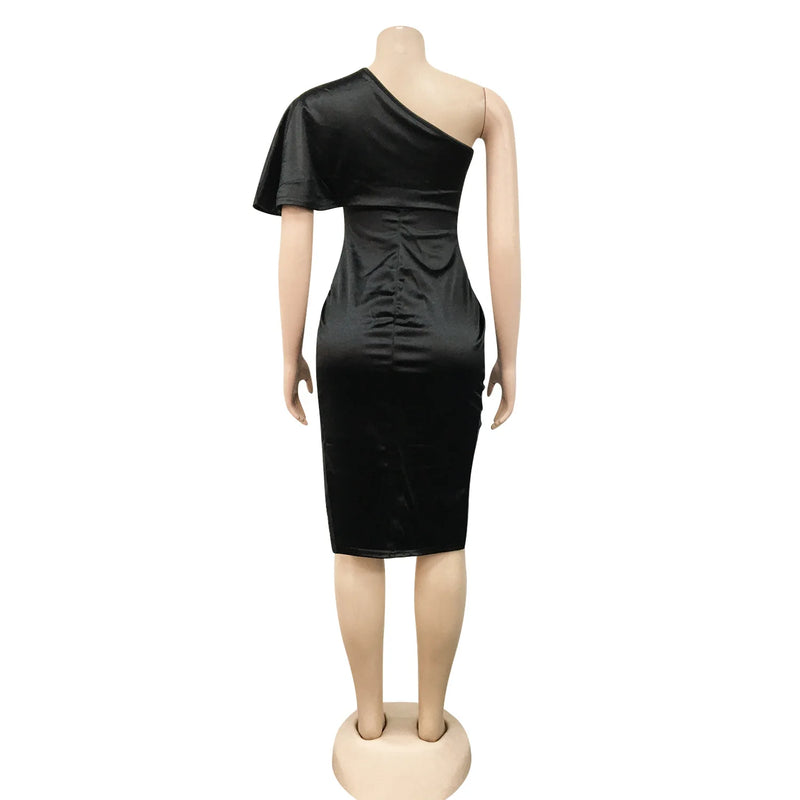 Clothing 2022 Summer Solid High Split One Shoulder Elegant Midi Dress For Woman Birthday Nightclub Party Club Dresses Vestidos