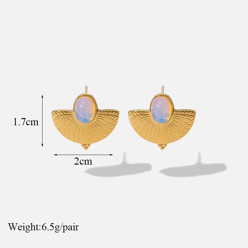 Brincos de argola EILIECK 316L em aço inoxidável dourado, formato de leque, geométrico, estilo boêmio, para mulheres, pingente de orelha, joia, presente para festa