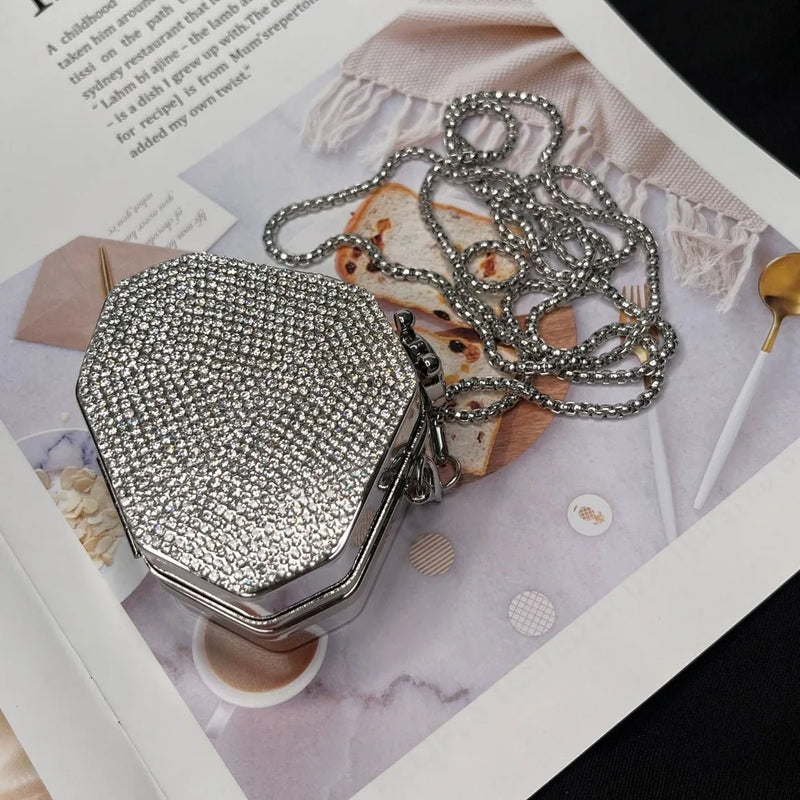 Detachable Long Chain Rhinestone Inlay Clutch Bag Lightweight Waterproof Crystal Glitter Purse Small Capacity Glitter