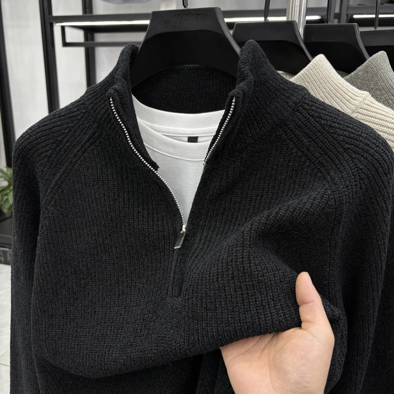 Men's Sweater Half Zipper Winter Thick Korean Edition Casual Loose Stand Up Collar Undercover