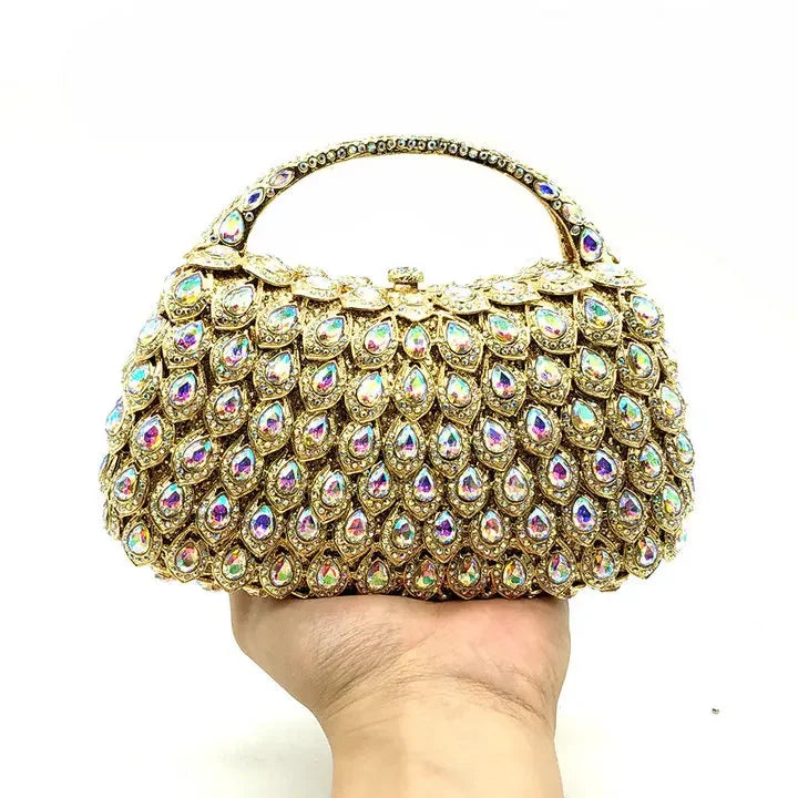 Boutique De FGG Pink Crystal Rhinestone Clutch Handbag Women Metal Minaudiere Top Handle Tote Purse Wedding Party Evening Bag
