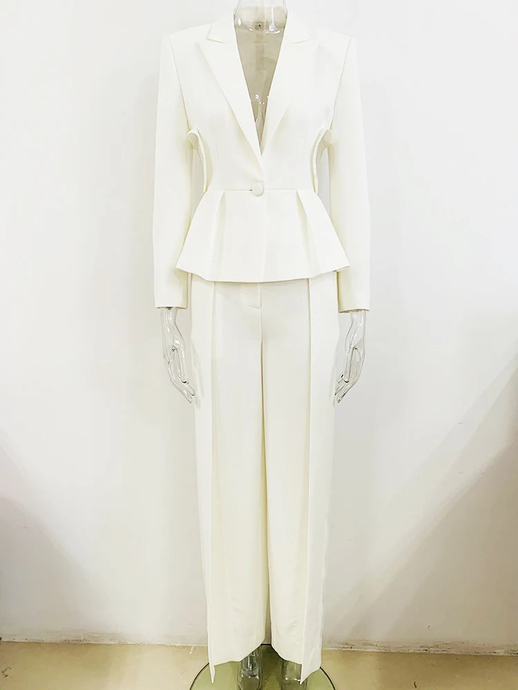 HIGH STREET Newest 2026 Designer Runway Fashion Suit Set Women's Hollow Out Single Button Blazer Slit Pants Suit 2pcs