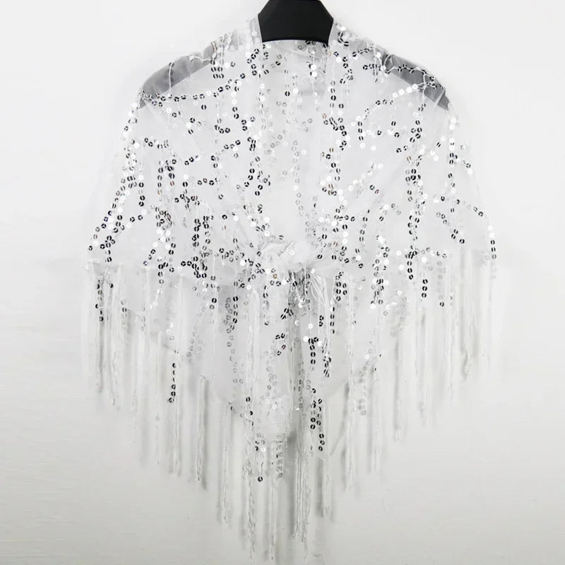 Summer Sequins Tassels Poncho Women Coat Party Outfits Cape Mesh Jacket Ladies Cloak Shawls Casaco Outerwear Wraps Woman Clothes
