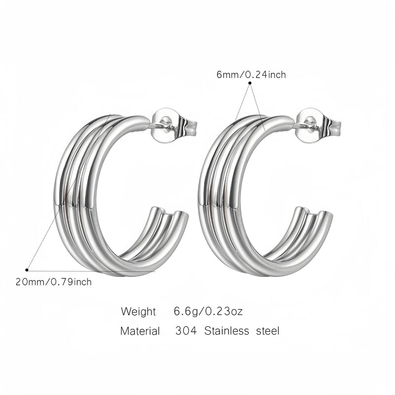 Three Layer J-shaped Stainless Steel Earrings for Woman Simple Design Style Jewelry To Showcase Personality