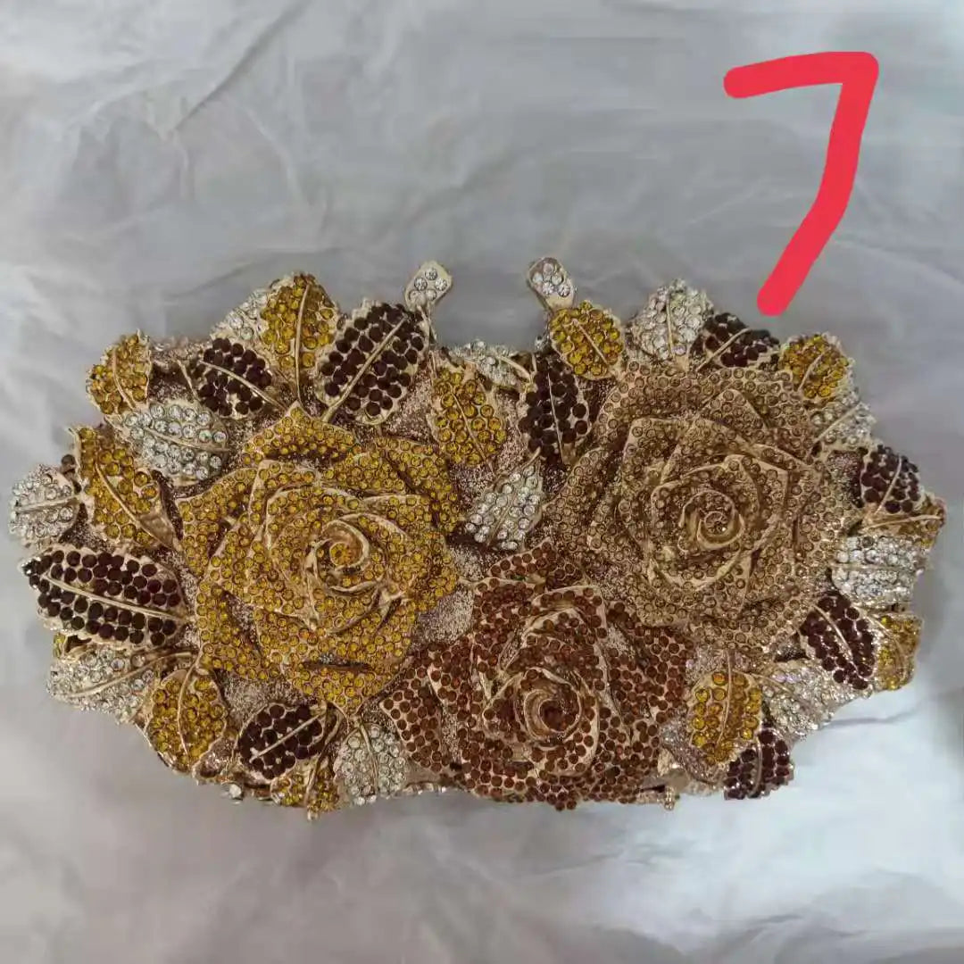 Pedras de cor prata Bolsa de embreagem de dinheiro para mulheres, bolsas nupciais cristal, festa de casamento, bolsa para casamento - CRAVO ROSE