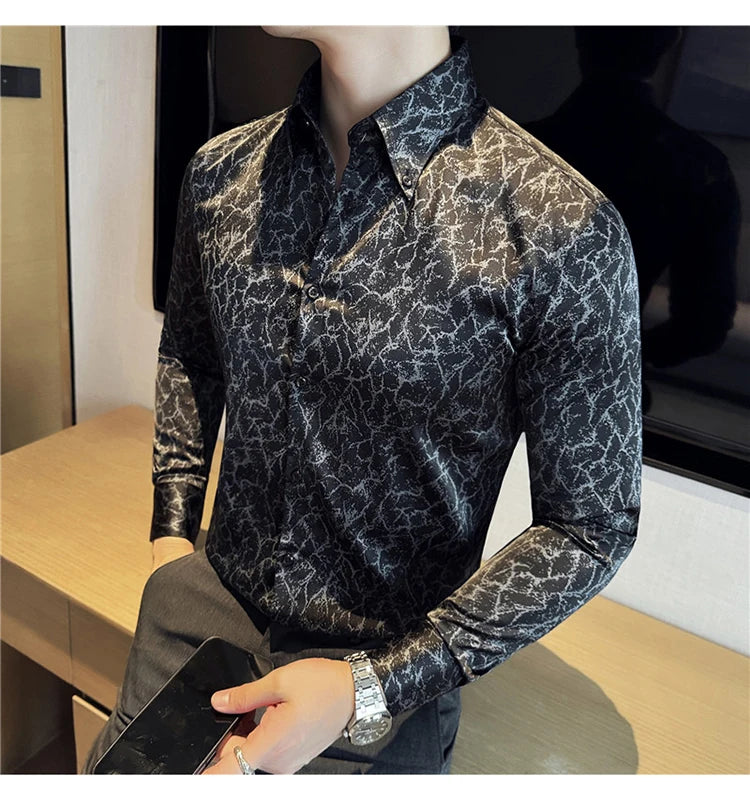Camisas jacquard vintage de luxo, manga comprida de alta qualidade, slim fit, smoking casual, camisas sociais para casamento, tamanho 4XL-M