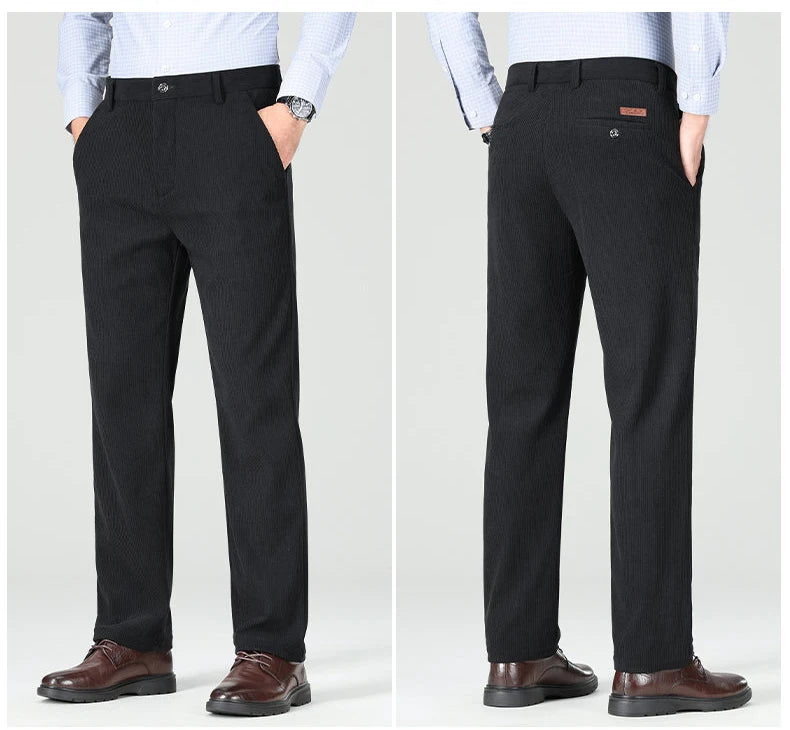 Mens Business Casual Pants Corduroy Suit Pants Autunn Formal Dress Pants Brown Navy Khaki 29-42