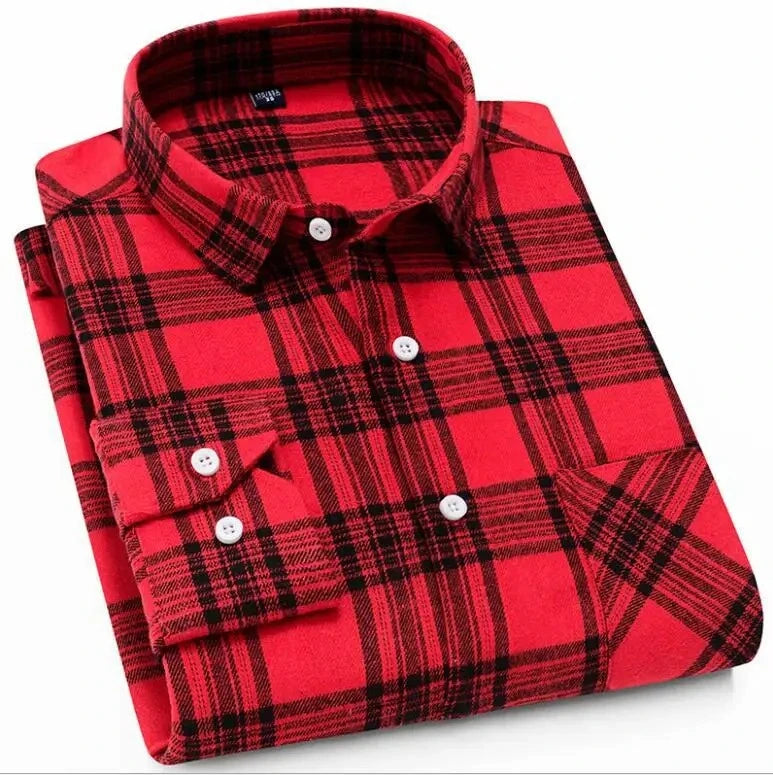 Pure Cotton Men's Plaid Shirt Long Sleeve Regular Fit Men Casual Oversized Shirt Leisure Autumn Male Clothes New Plus Size