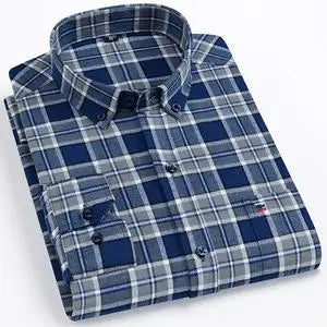 Pure Cotton Men's Plaid Shirt Long Sleeve Regular Fit Men Casual Oversized Shirt Leisure Autumn Male Clothes New Plus Size