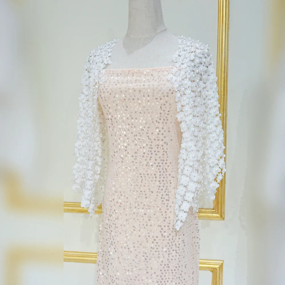 Women Beads Coat 2025 Summer Style Women Perspective Shawl Fashion Hollow Out Lace Boleros Short Sleeve Coats Jackets Femal
