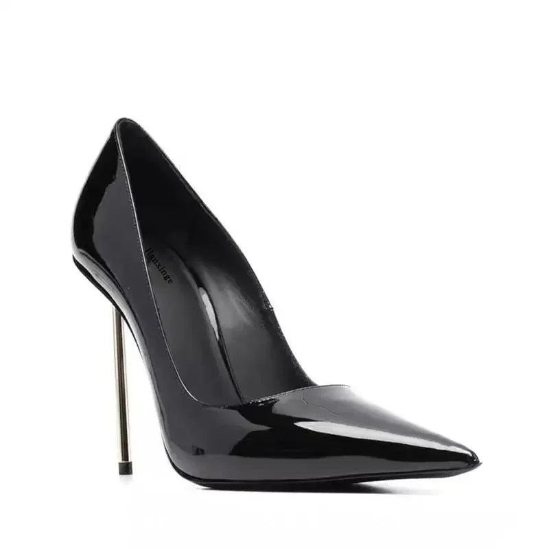 Ultra Fine Steel Needle High Heels Auto Show Metal Heels Women's Shoes Pointed Toe Patent Leather Sexy Single Shoes Women