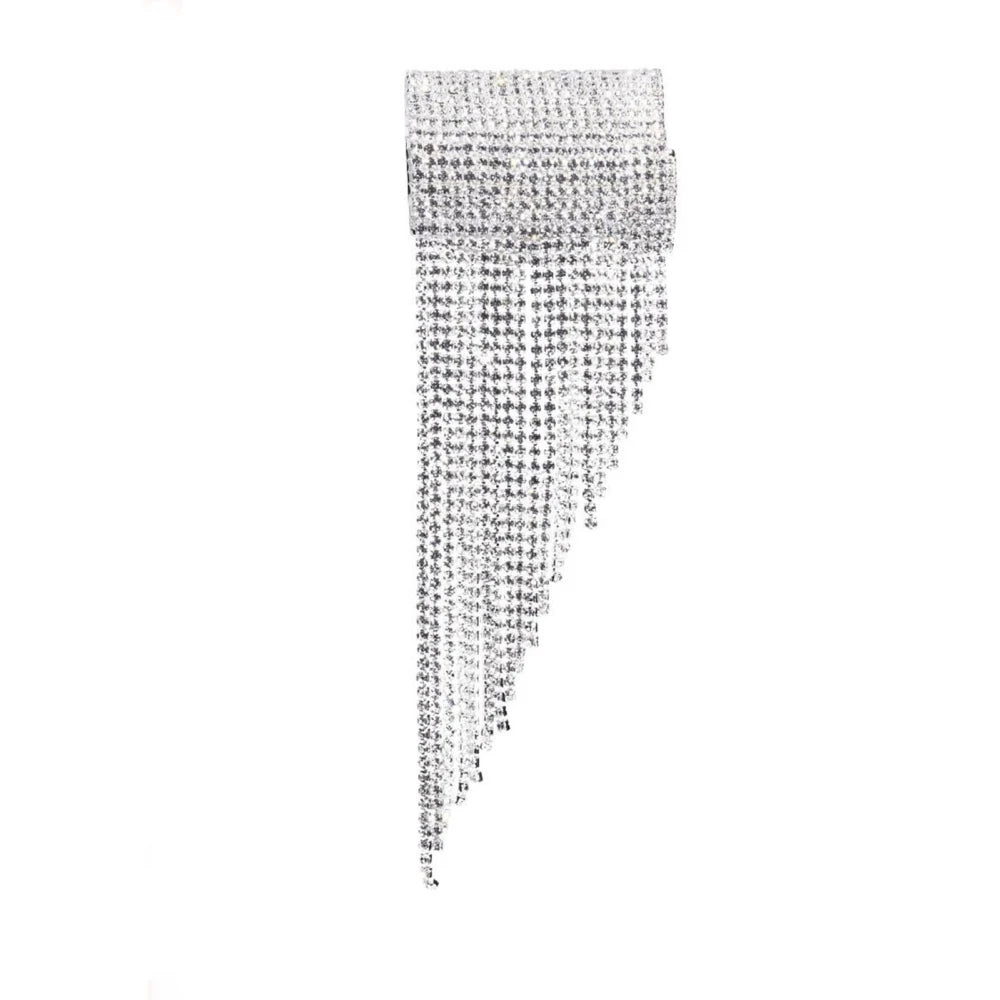 Fashion Large Rhinestone Cuff Bracelet for Women Girls Sparkly Shine Elegant  Long Tassel Design Stage Party Wrist Jewelry