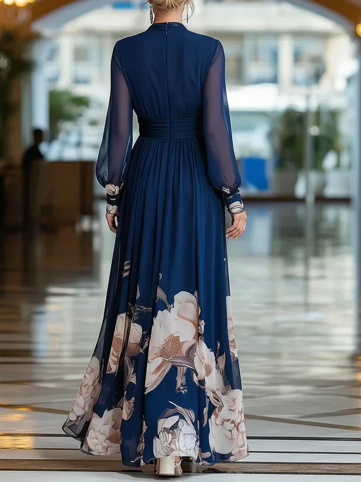 Elegant Long Sleeve Maxi Dress Women 2026 Summer V-neck Florat Print A-line Maxi Dresses Casual