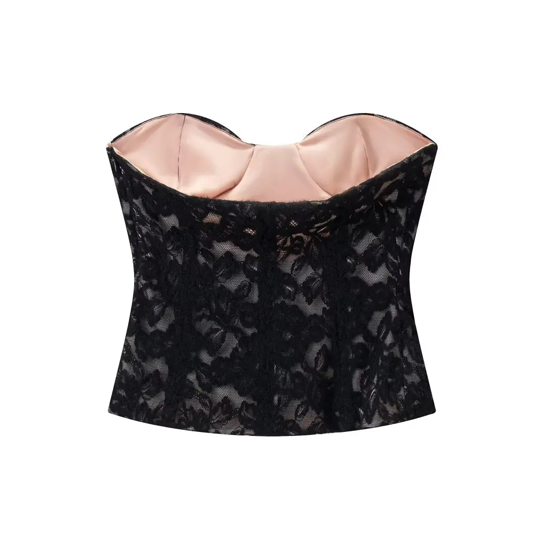 TFAFXY 2026 Sexy Chic Black Lace Party Tops Strapless vest Short Evening Club Corset Tops Fashion Y2K Girl Streetwear Tops
