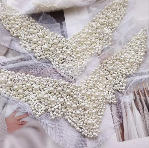 1 peça de apliques de renda com pérolas e miçangas, fitas para colarinho, joias femininas para costura, artesanato, roupas, vestido de noiva