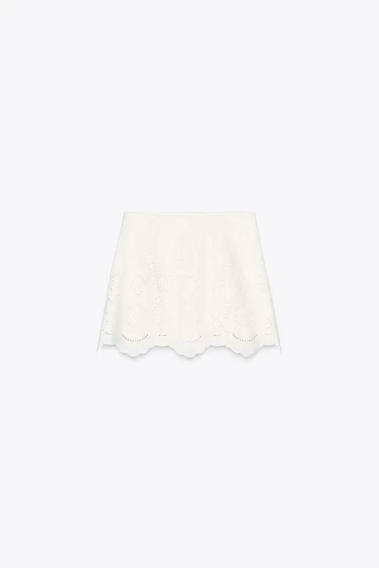 Embroidered Hollow out Vest Top 3356868 High Waist Skirt Pants 3357868 Faionable Two-Piece Set round Ne Button Closure ...