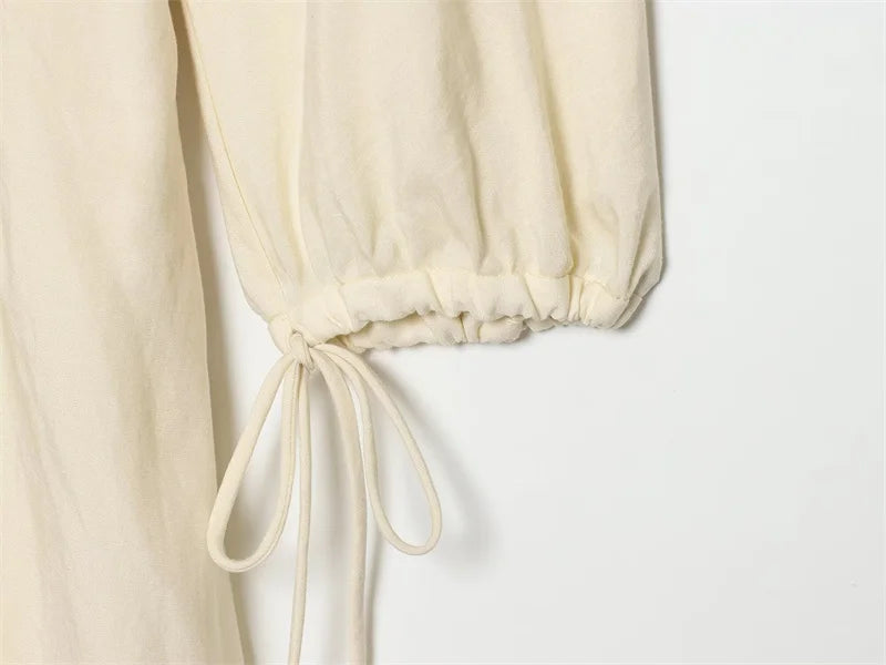 Women's Dress 2026 Summer New Beige Long-Sleeve Loose Tie-Decorated Long Dress Elegant and Graceful Beach Vacation