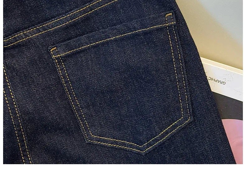 High-End Women's Straight Leg Jeans Loose Fit Spring Season Roll up Capri High Waist Denim Blue Flip  Thermal Regulation