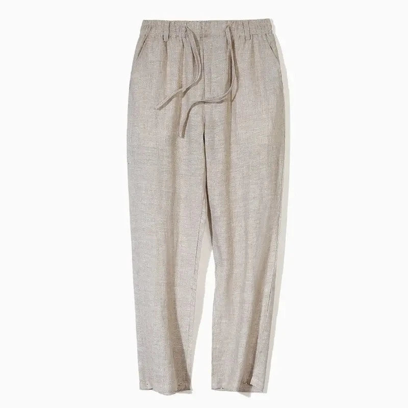 Solid Color Linen Pants Men's Loose Cotton Linen Casual 9 Points Pants Spring Summer Home Straight Soft Comfortable Trousers