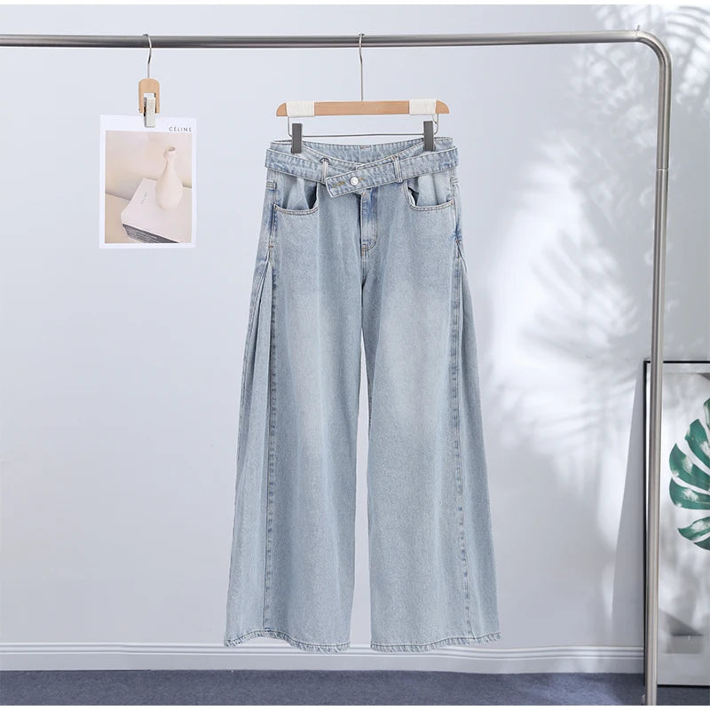 Y2k Hot Fix Rhinestone Cutout Women's Jeans Summer Street Low-rise Wide Leg Loose Denim Pants Lady New Fashion Party Trousers