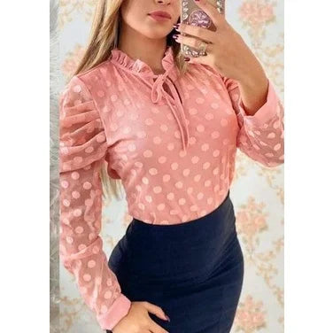 Long-sleeved Princess Poan Collars Ruffle Lace Neck Women Fashion Blouse - CRAVO ROSE