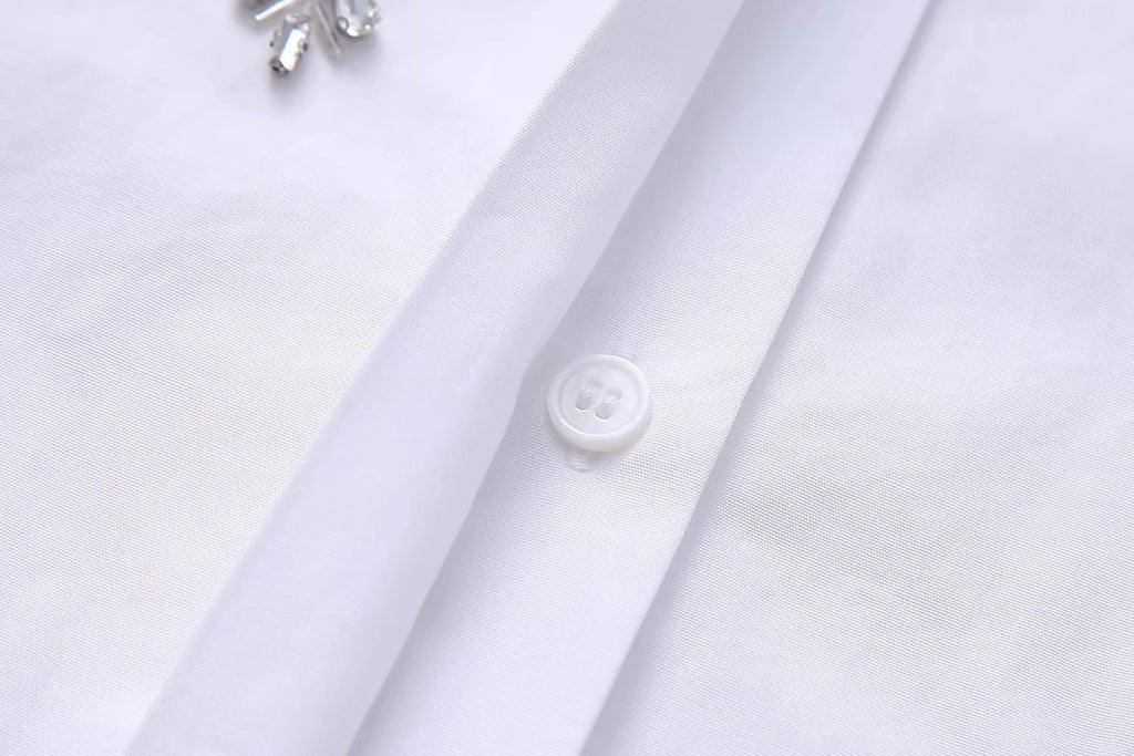 Blusas brancas elegantes da moda primavera 2025, blusas com lapela vazada, camisa slim feminina, casual, streetwear, blusa feminina para escritório