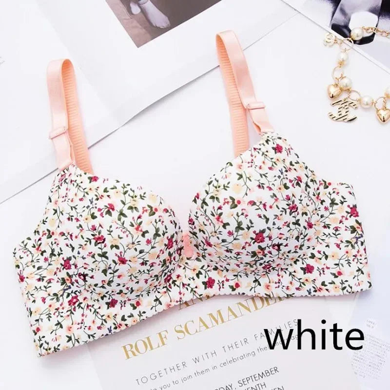 Sutiã sem costura com estampa de flores para mulheres, lingerie sexy, sutiã push up floral, roupa íntima de uma peça