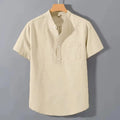 Camisetas de manga curta, cor sólida, gola alta, moda verão, respirável, solta, básica, algodão, bolso, top