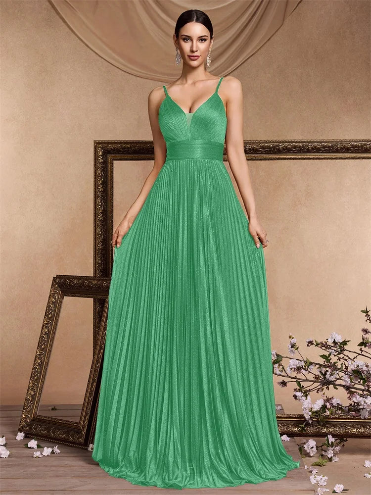 Elegant A-line Evening Dresses Luxury Floor Lenght Backless Formal Deep V-neck Women Caicktail Wedding Party Gowns