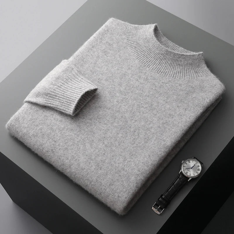 100% Pure Wool Cashmere Sweater Men's Half Turtleneck Pullover Casual Fashion Thickening Top Knitting Sweater