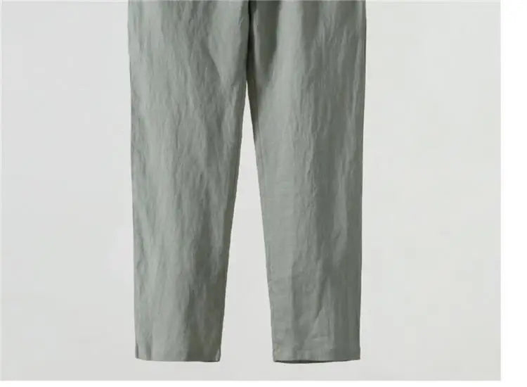 Solid Color Linen Pants Men's Loose Cotton Linen Casual 9 Points Pants Spring Summer Home Straight Soft Comfortable Trousers