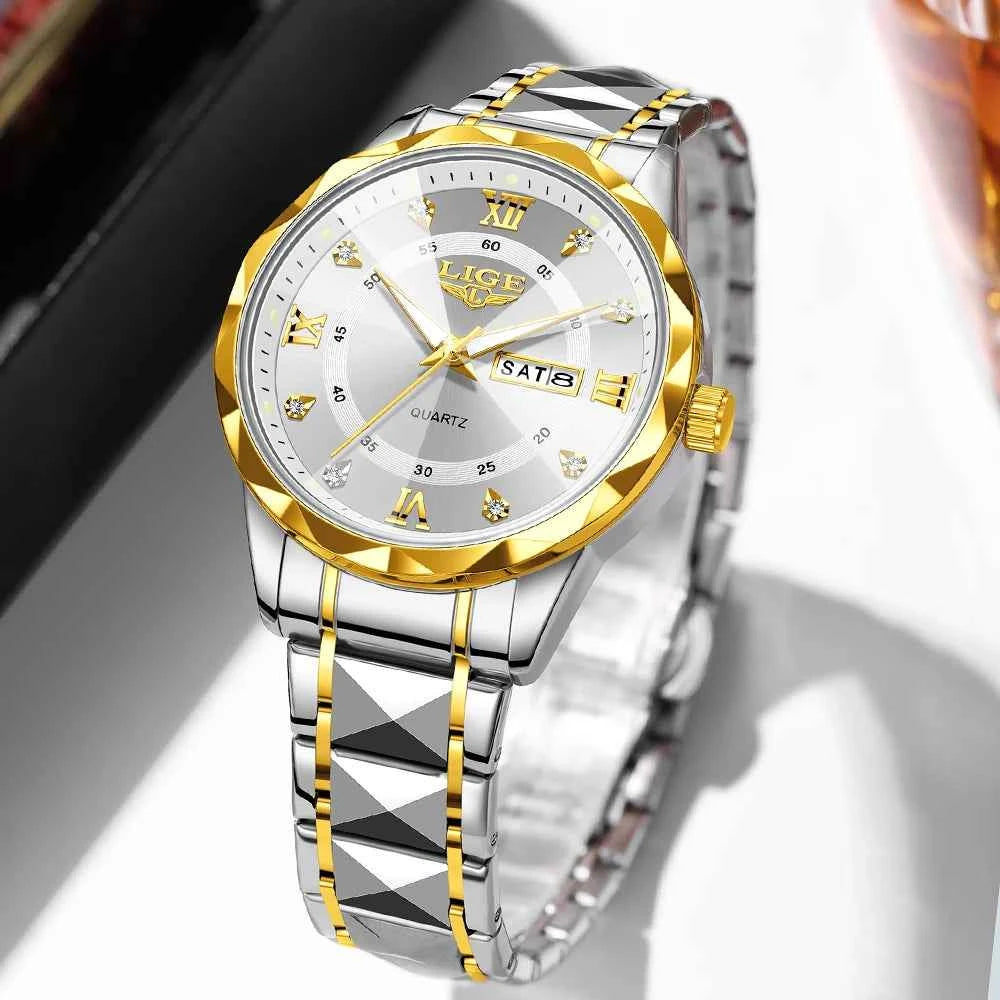 New LIGE Top Brand Luxury Man Wristwatch Waterproof Luminous Date Week Men Watches Stainless Steel Quartz Men's Watch Male reloj