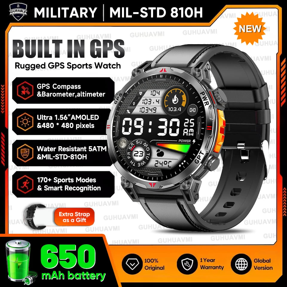 2025New Military T-Rex3 Ultra GPS SmartWatch Built in GPS Compass Altimeter Barometer 5ATM Waterproof 650mAh Sports Bracelet Men
