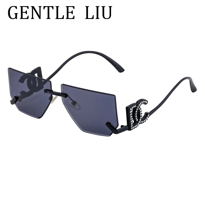 Óculos de sol quadrados sem aro punk femininos, armação de metal, design de marca de luxo, óculos retrô para mulheres, proteção UV400, 2025